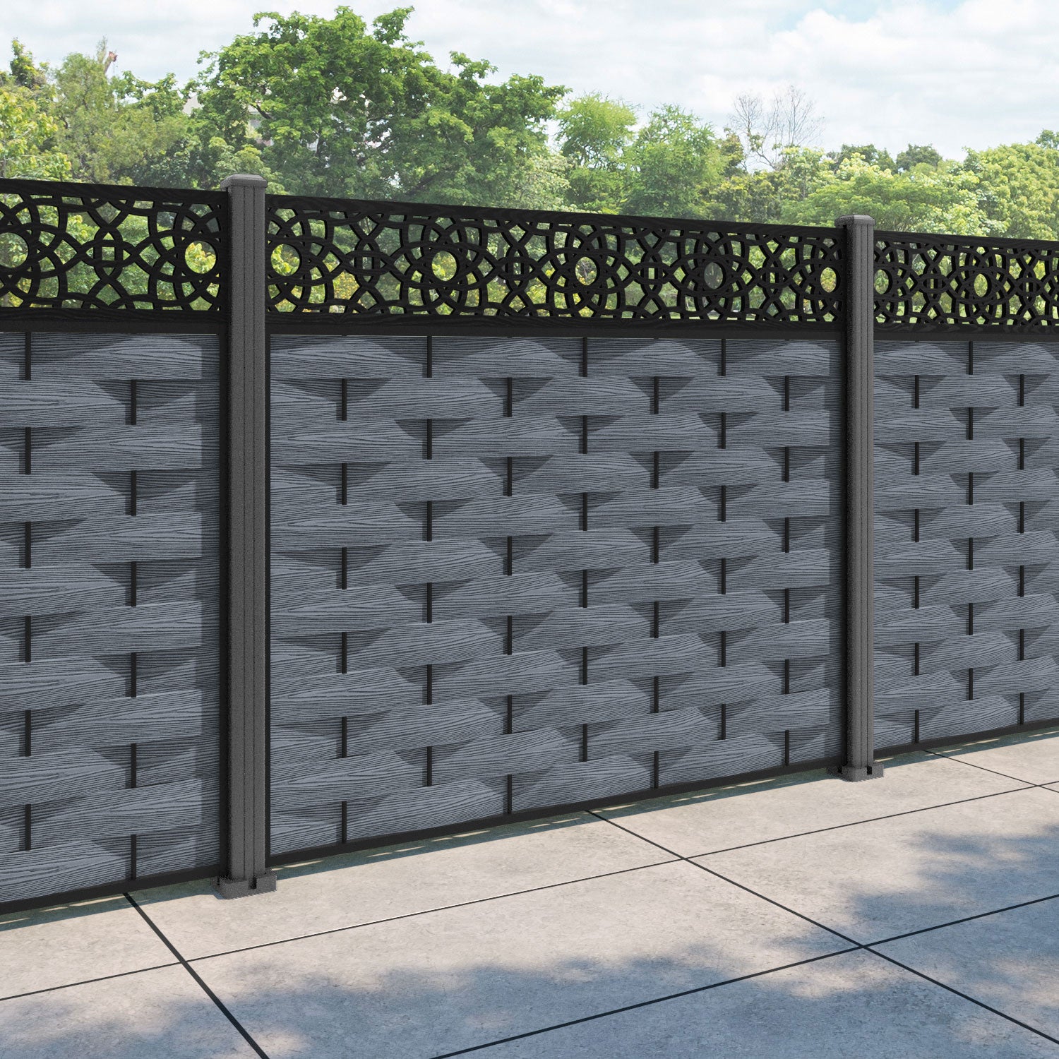 Ripple Ambar Fence Panel - Anthracite - with our aluminium posts