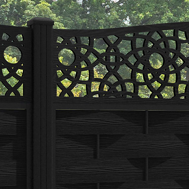 Ripple Ambar Curved Top Fence Panel - Black - with our aluminium posts