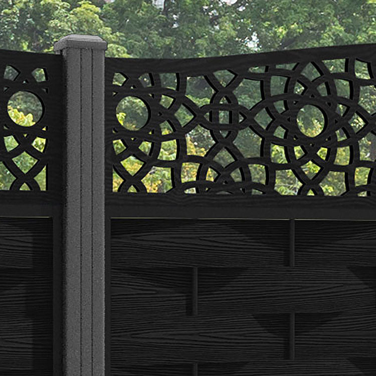 Ripple Ambar Curved Top Fence Panel - Black - with our aluminium posts