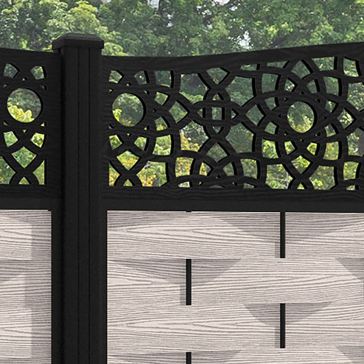 Ripple Ambar Curved Top Fence Panel - Mid Stone - with our aluminium posts