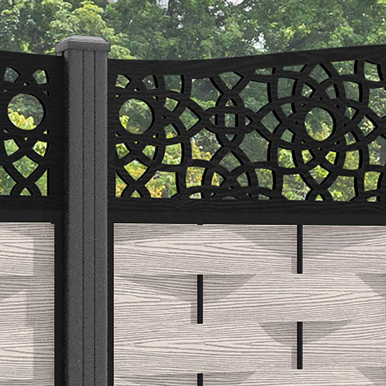 Ripple Ambar Curved Top Fence Panel - Mid Stone - with our aluminium posts