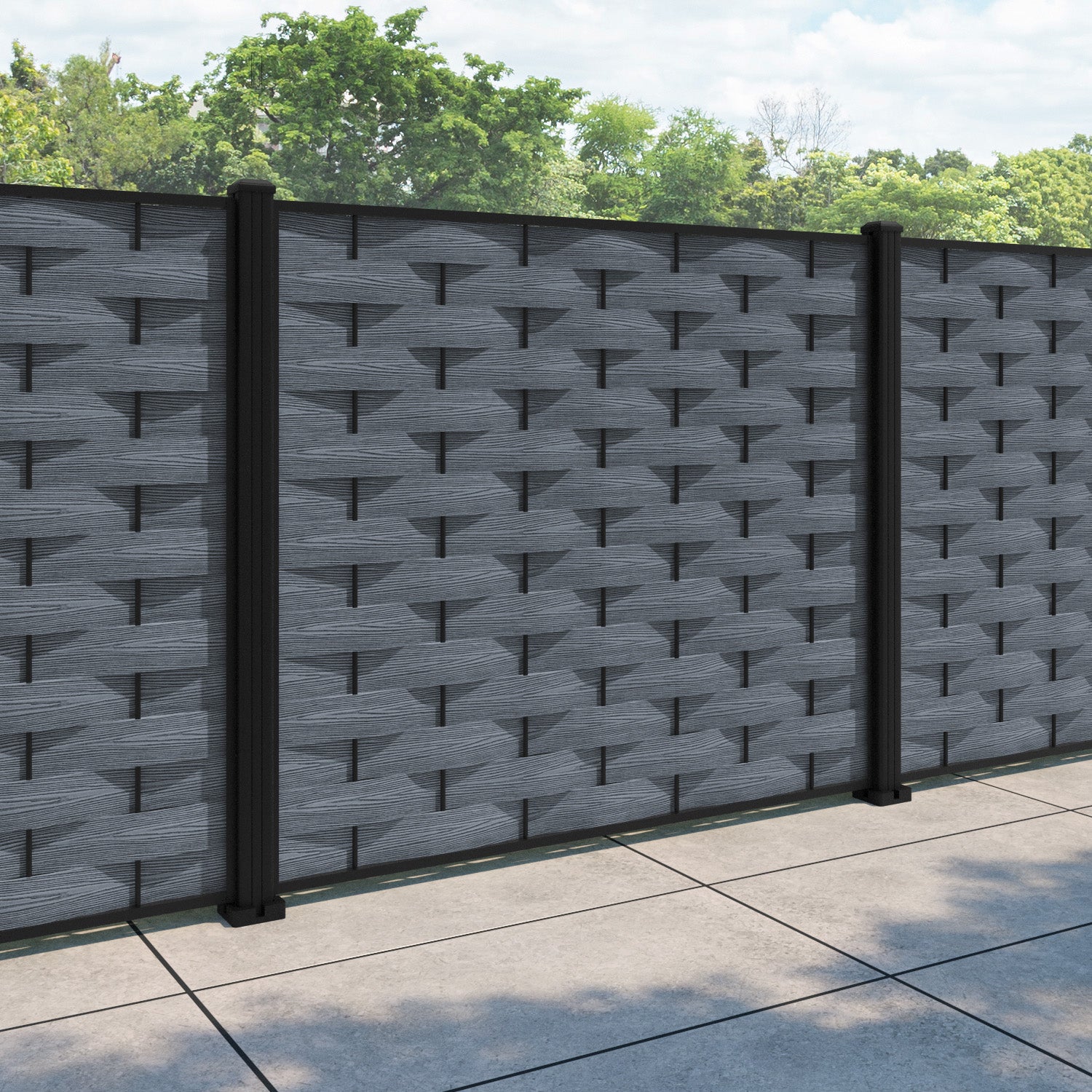Ripple Fence Panel - Anthracite - with our aluminium posts