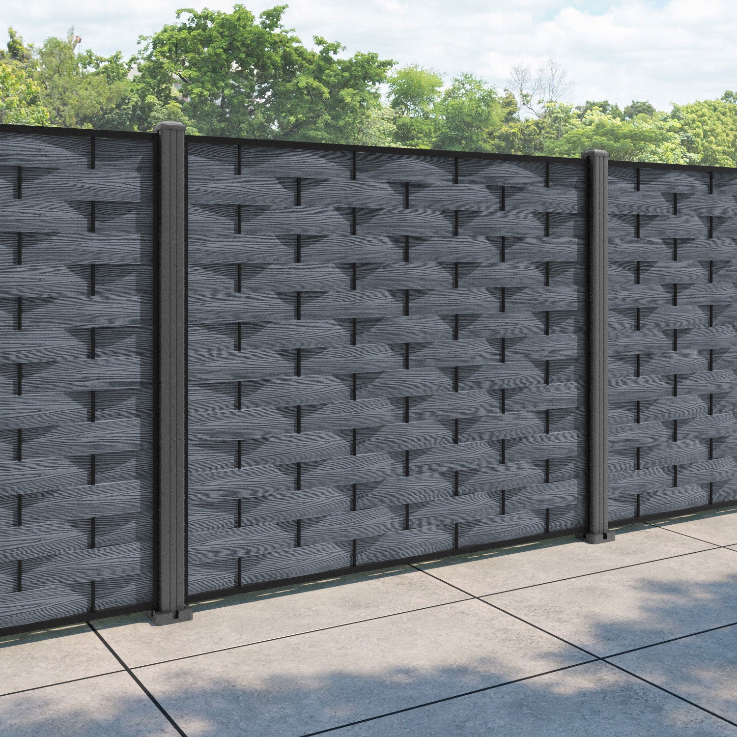 Ripple Fence Panel - Anthracite - with our aluminium posts