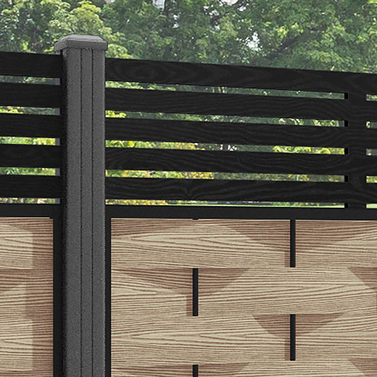 Ripple Aspen Fence Panel - Light Oak - with our aluminium posts