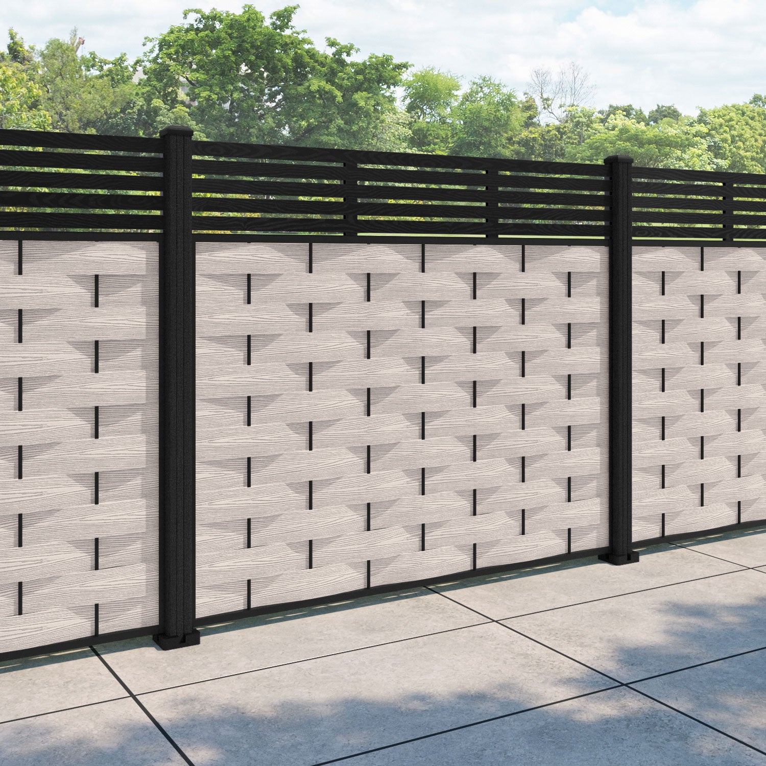 Ripple Aspen Fence Panel - Mid Stone - with our composite posts