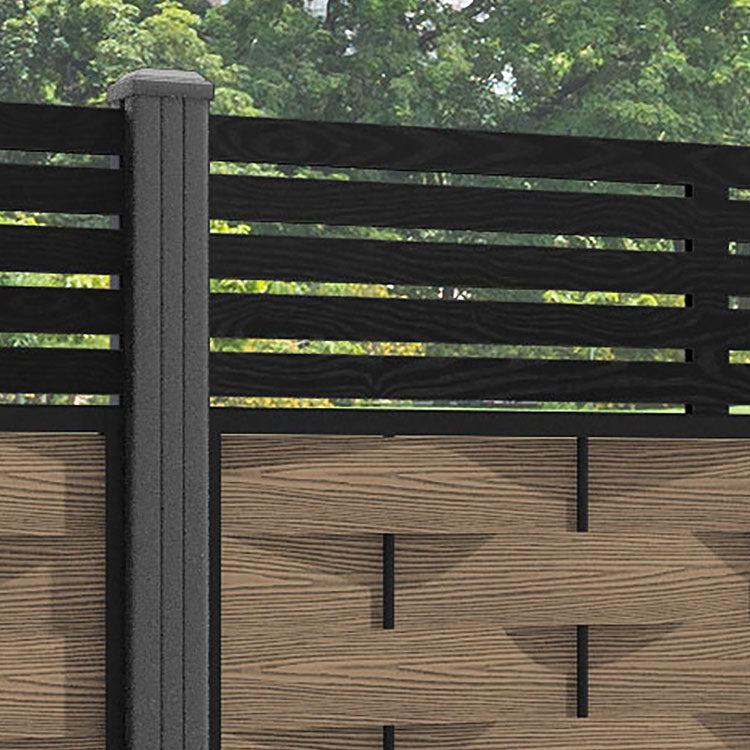 Ripple Aspen Fence Panel - Teak - with our aluminium posts