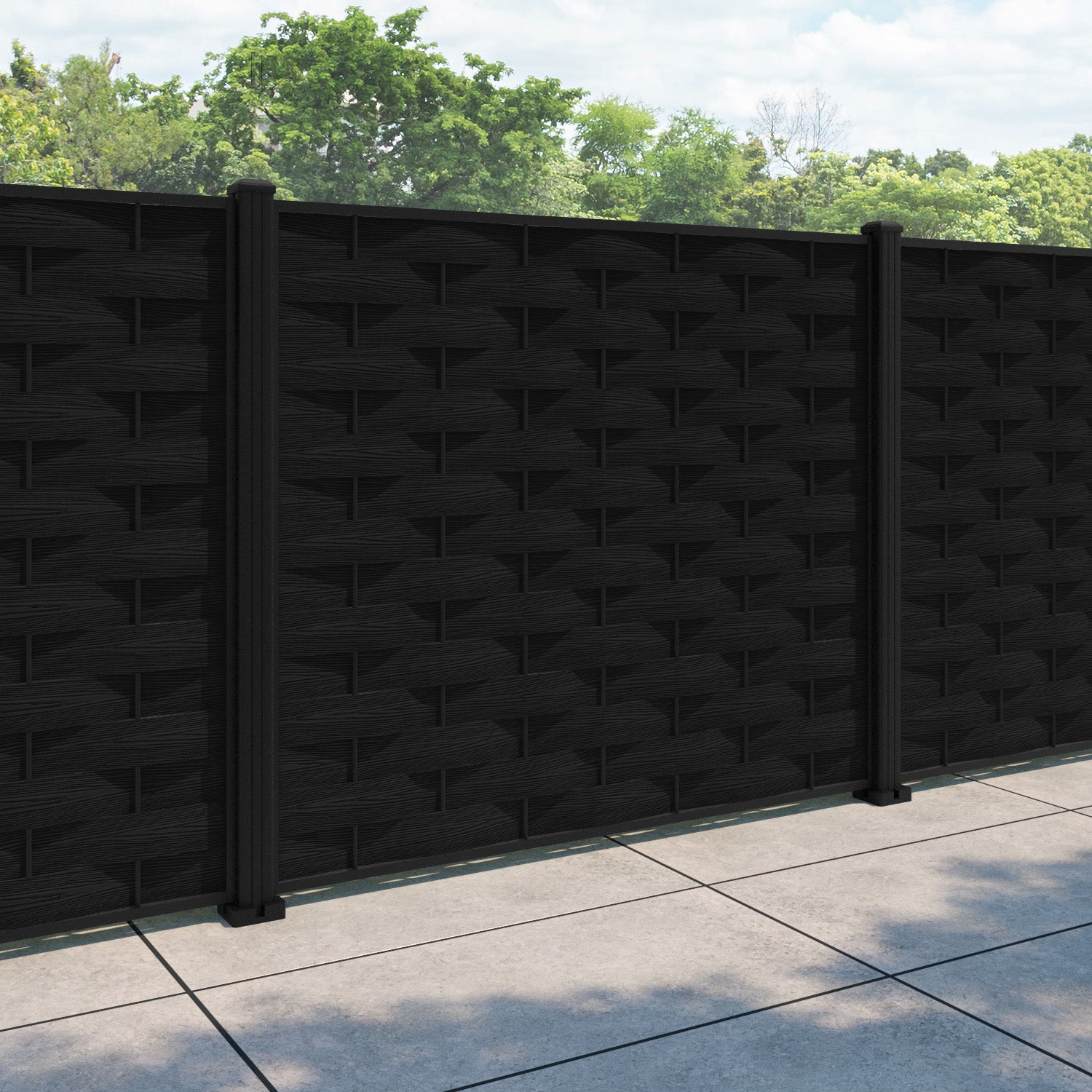 Ripple Fence Panel - Black - with our aluminium posts