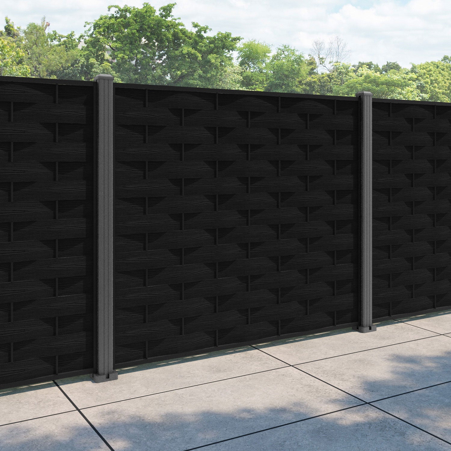 Ripple Fence Panel - Black - with our aluminium posts