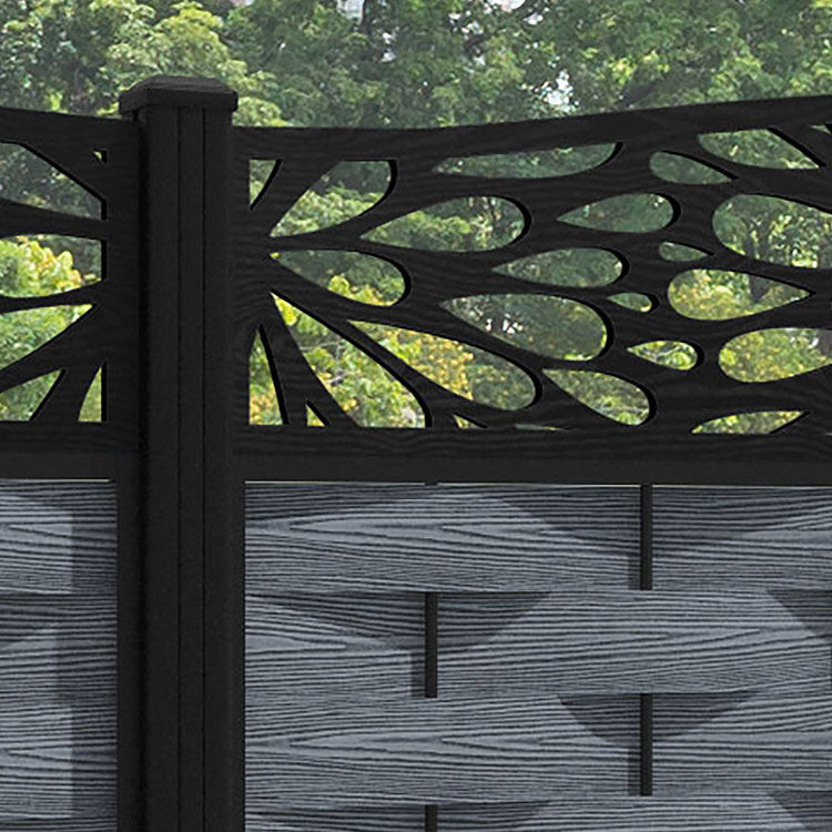 Ripple Blossom Curved Top Fence Panel - Anthracite - with our aluminium posts