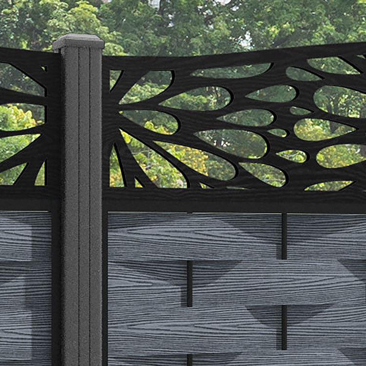 Ripple Blossom Curved Top Fence Panel - Anthracite - with our aluminium posts