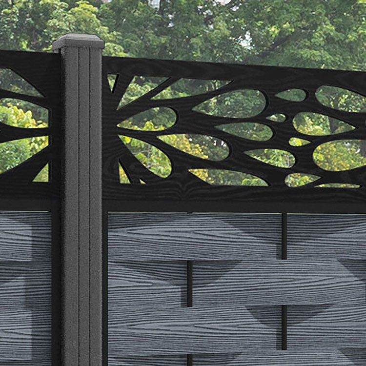 Ripple Blossom Fence Panel - Anthracite - with our aluminium posts