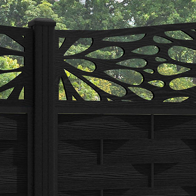 Ripple Blossom Curved Top Fence Panel - Black - with our aluminium posts