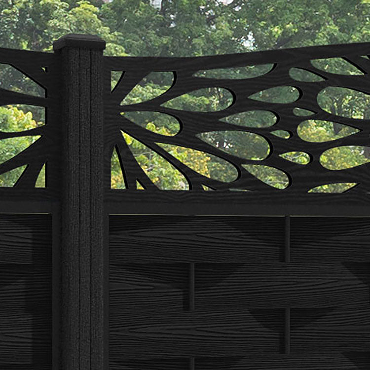 Ripple Blossom Curved Top Fence Panel - Black - with our composite posts