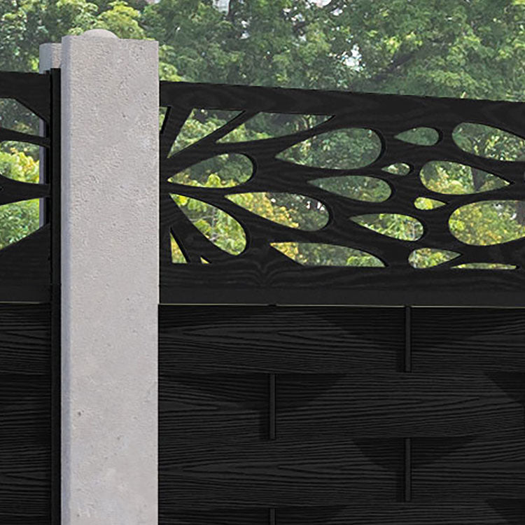 Ripple Blossom Fence Panel - Black - for existing concrete posts