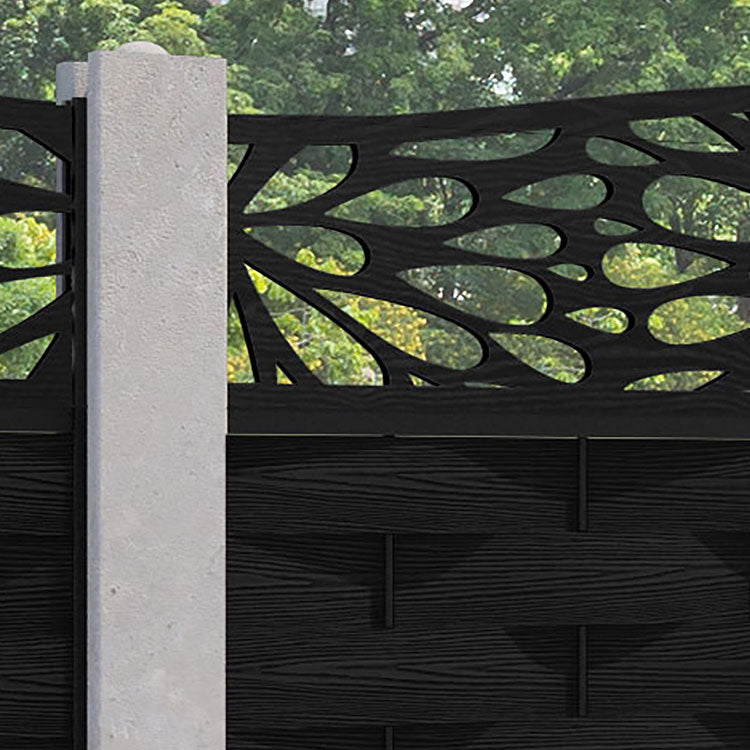 Ripple Blossom Curved Top Fence Panel - Black - for existing concrete posts