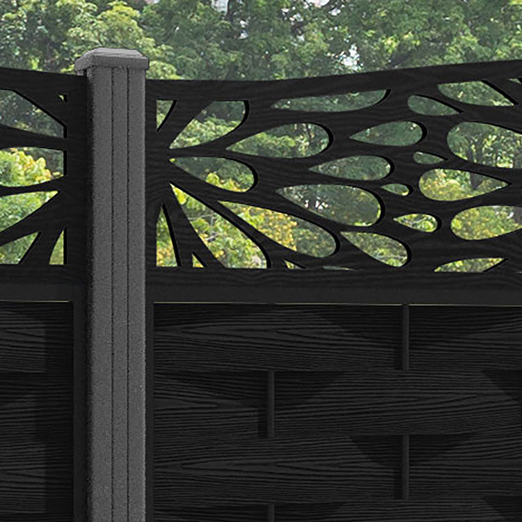 Ripple Blossom Curved Top Fence Panel - Black - with our aluminium posts