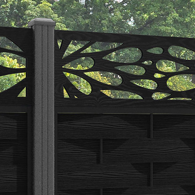Ripple Blossom Fence Panel - Black - with our aluminium posts