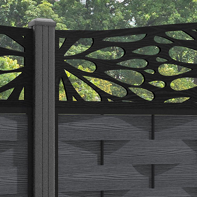 Ripple Blossom Curved Top Fence Panel - Dark Grey - with our aluminium posts