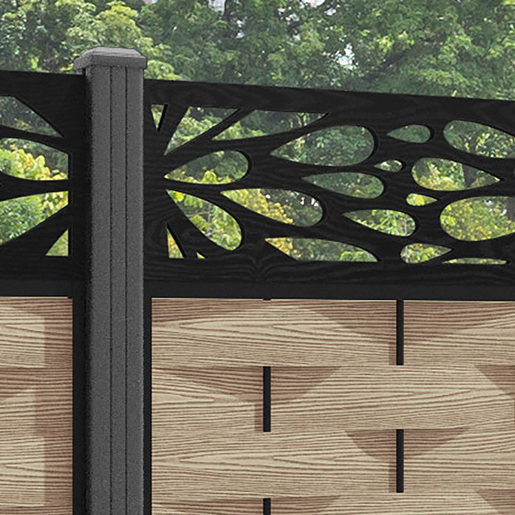 Ripple Blossom Fence Panel - Light Oak - with our aluminium posts