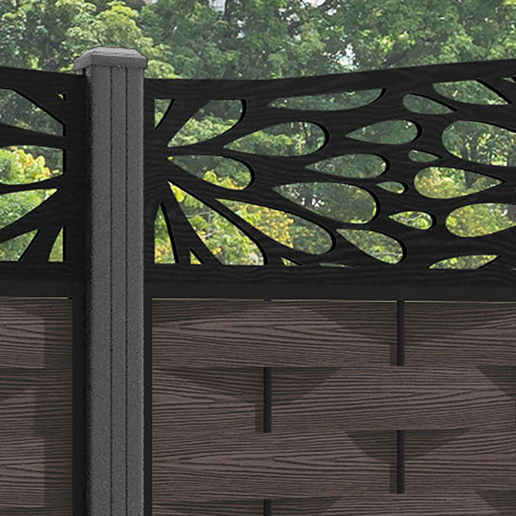 Ripple Blossom Curved Top Fence Panel - Mid Brown - with our aluminium posts
