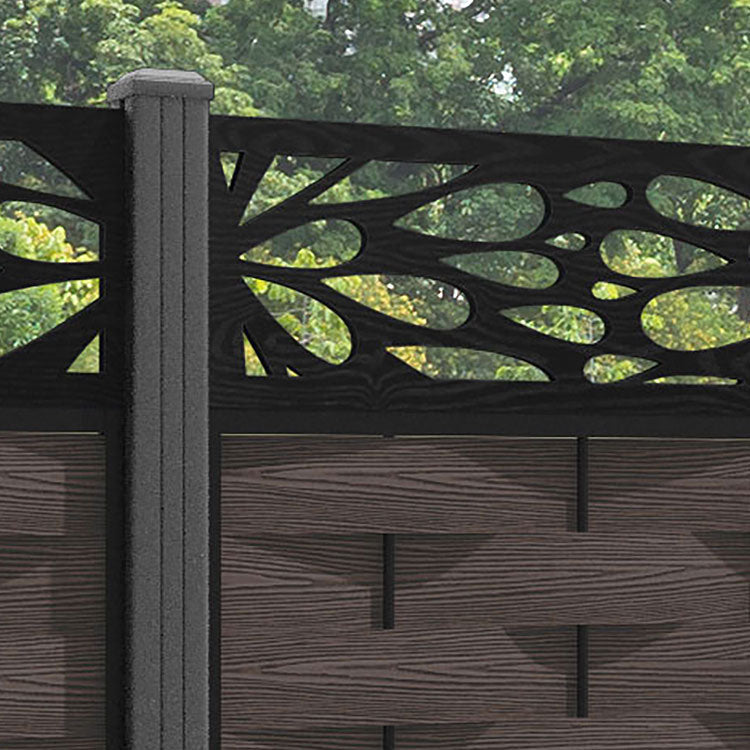 Ripple Blossom Fence Panel - Mid Brown - with our aluminium posts