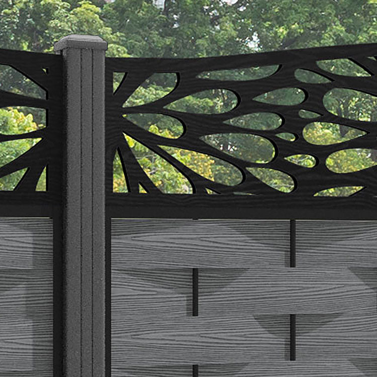 Ripple Blossom Curved Top Fence Panel - Mid Grey - with our aluminium posts