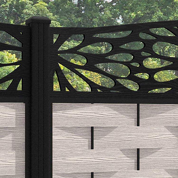 Ripple Blossom Curved Top Fence Panel - Mid Stone - with our aluminium posts