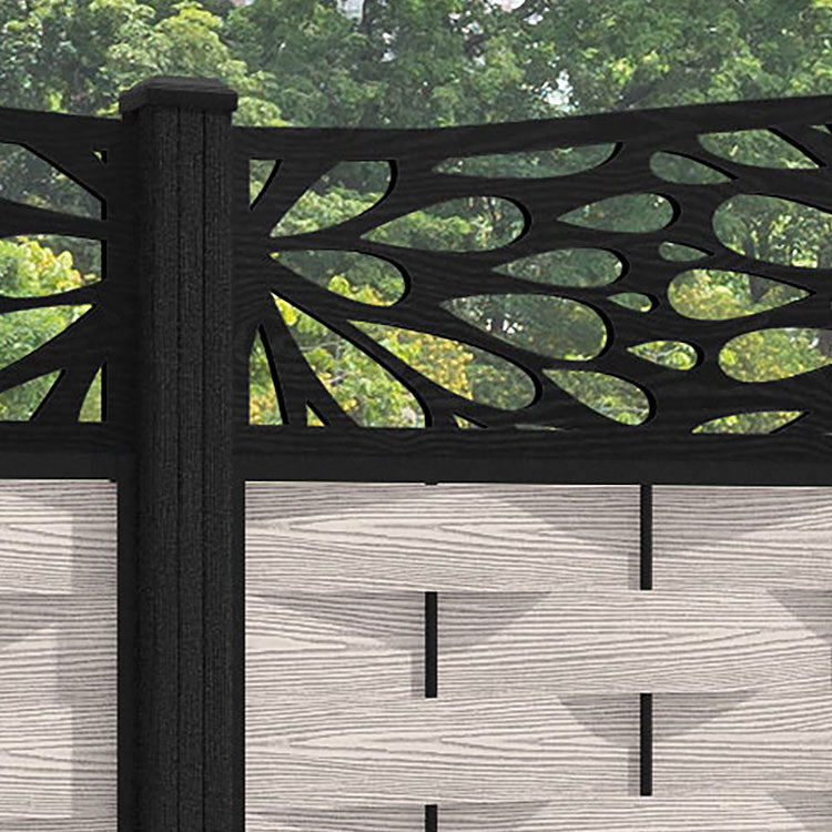Ripple Blossom Curved Top Fence Panel - Mid Stone - with our composite posts