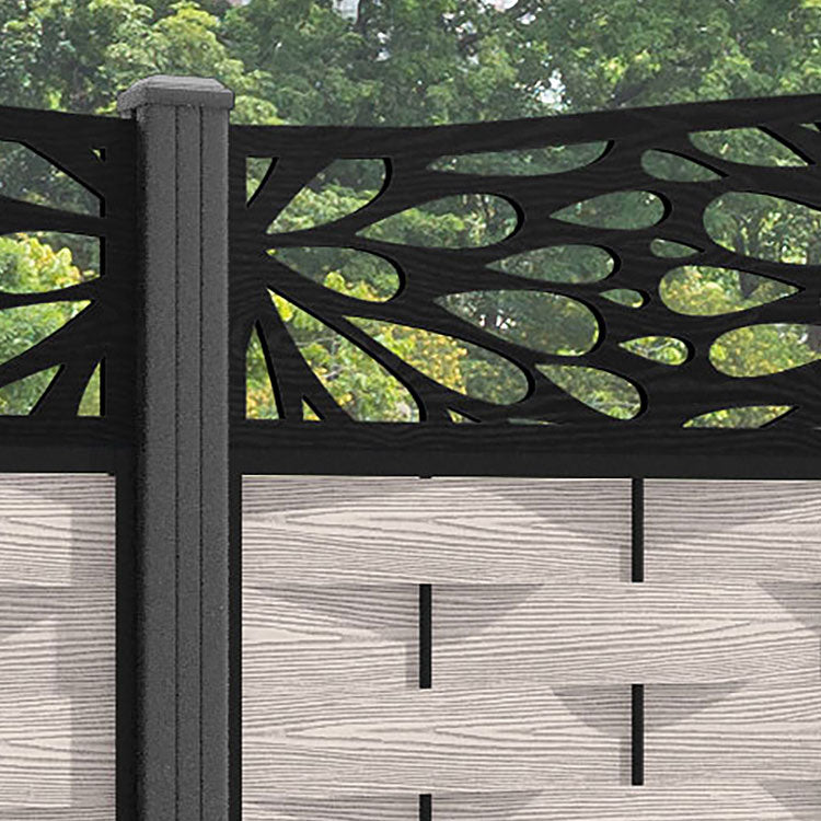 Ripple Blossom Curved Top Fence Panel - Mid Stone - with our aluminium posts