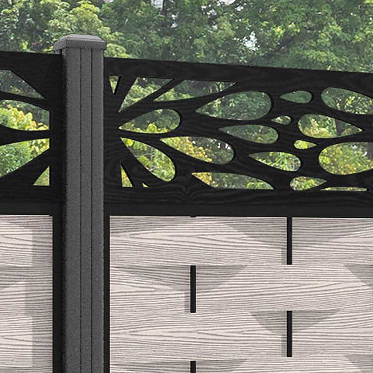 Ripple Blossom Fence Panel - Mid Stone - with our aluminium posts