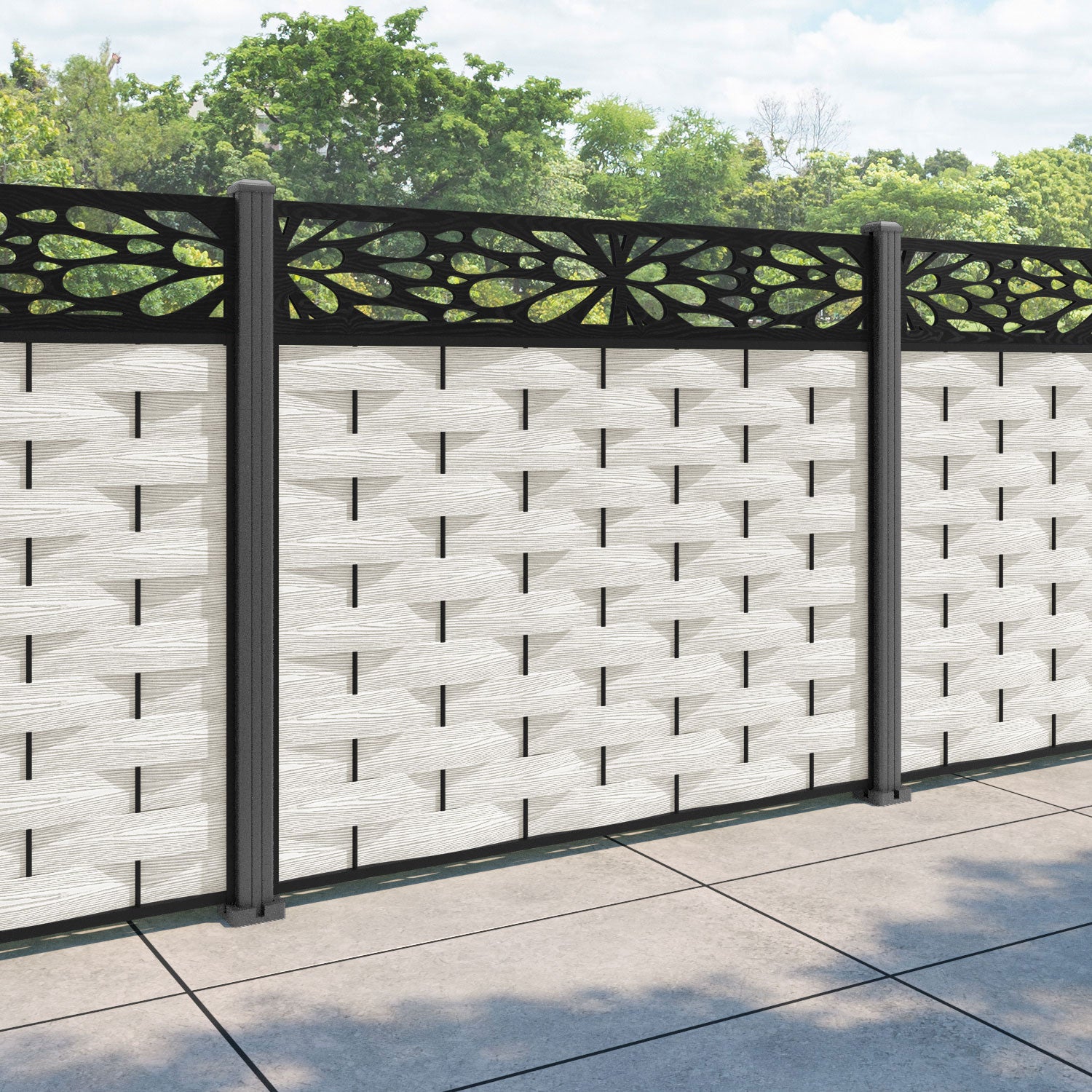 Ripple Blossom Fence Panel - Light Stone - with our aluminium posts