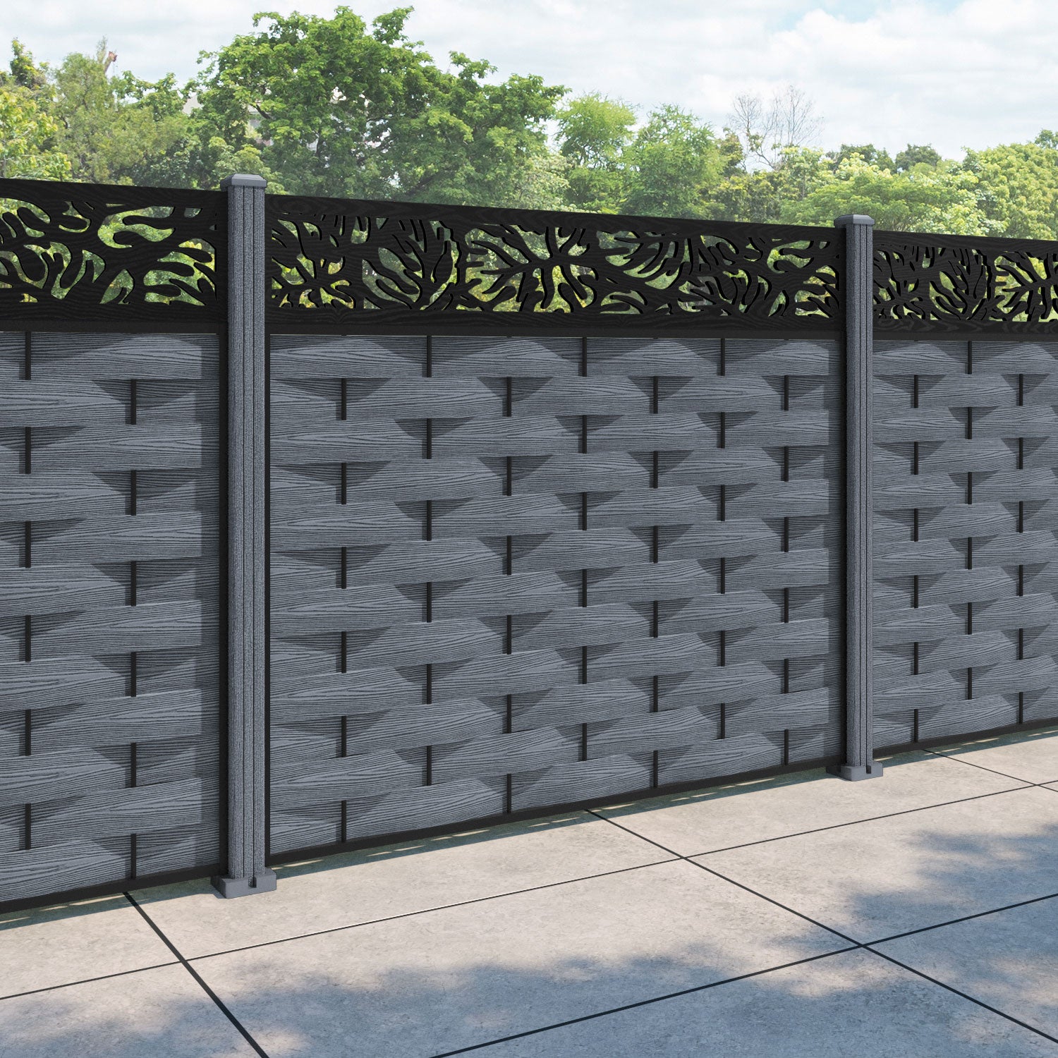 Ripple Botanic Fence Panel - Anthracite - with our composite posts