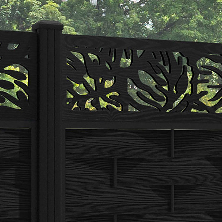 Ripple Botanic Fence Panel - Black - with our aluminium posts