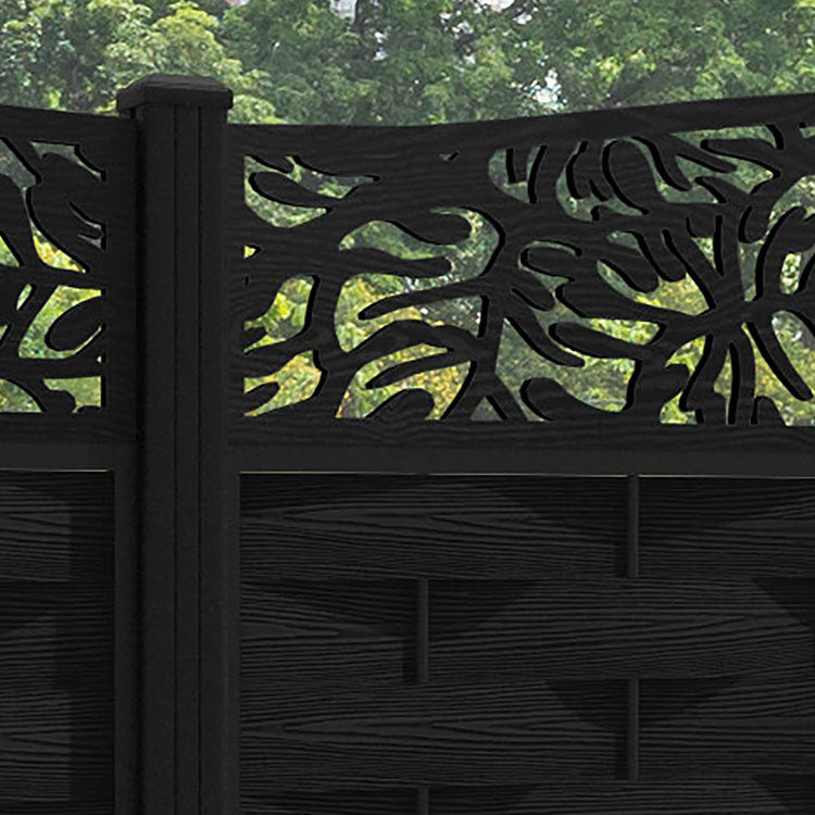 Ripple Botanic Curved Top Fence Panel - Black - with our aluminium posts