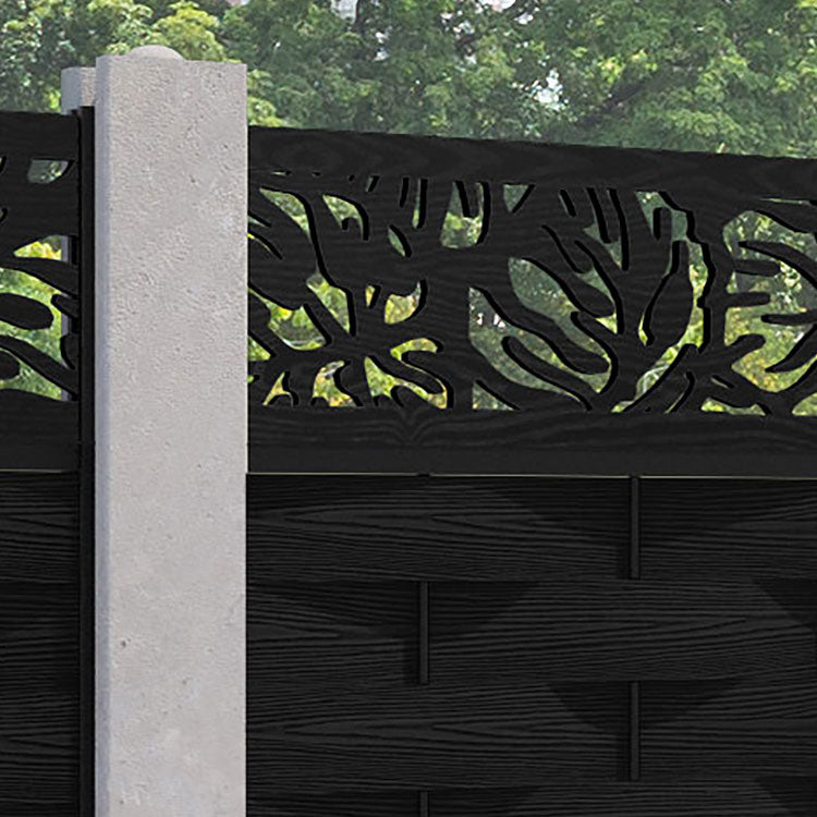 Ripple Botanic Fence Panel - Black - for existing concrete posts