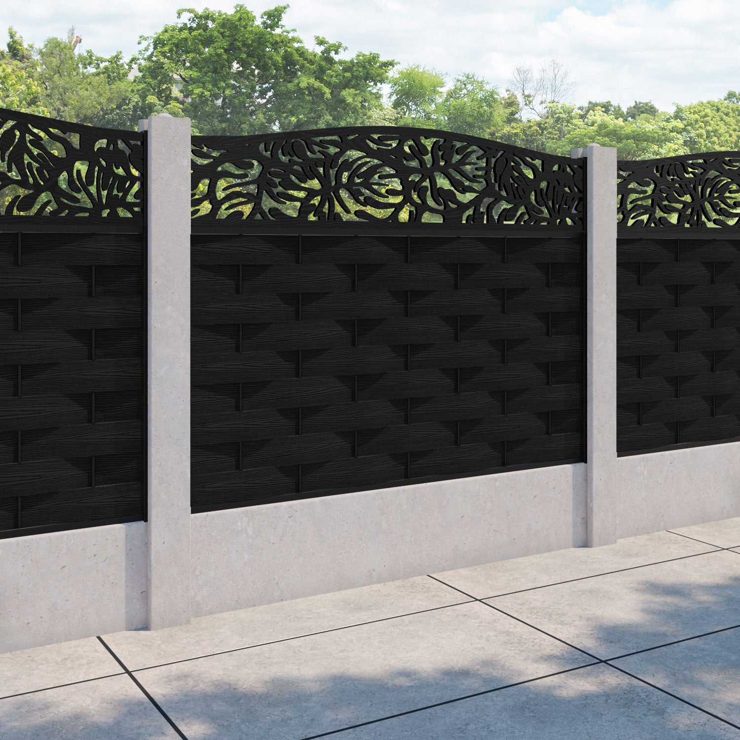 Ripple Botanic Curved Top Fence Panel - Black - for existing concrete posts