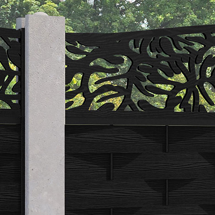 Ripple Botanic Curved Top Fence Panel - Black - for existing concrete posts