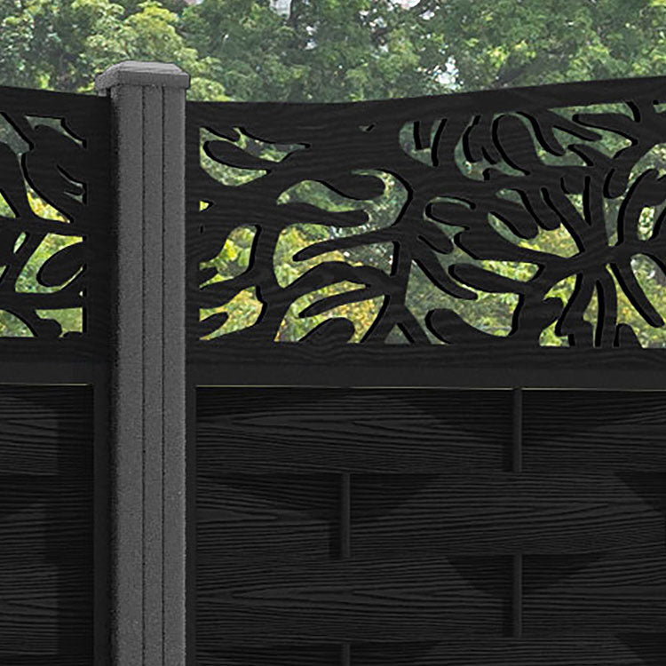 Ripple Botanic Curved Top Fence Panel - Black - with our aluminium posts