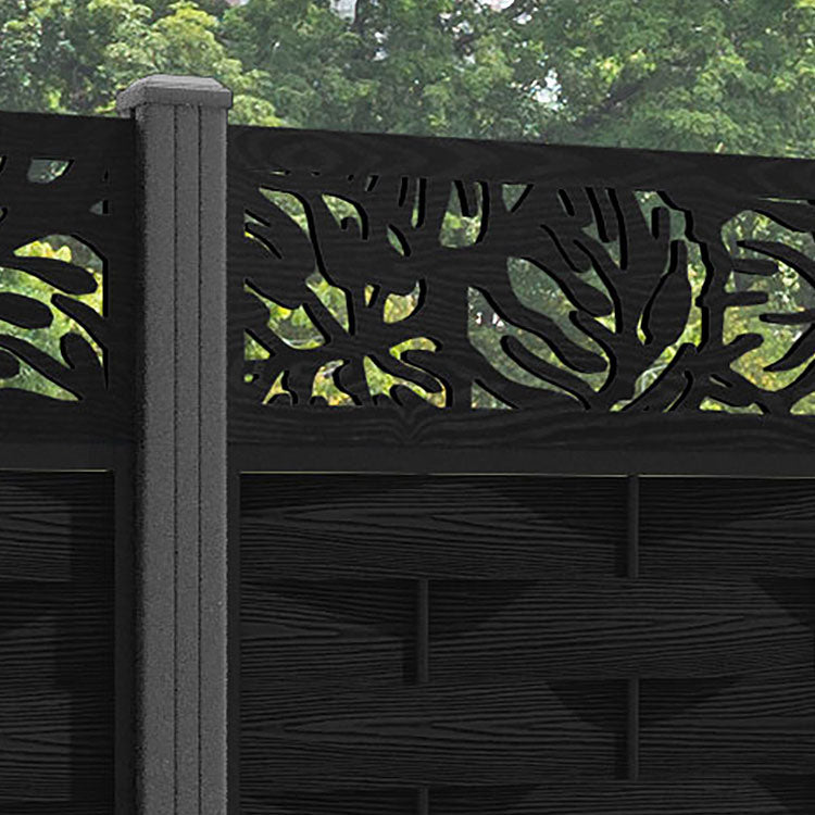 Ripple Botanic Fence Panel - Black - with our aluminium posts