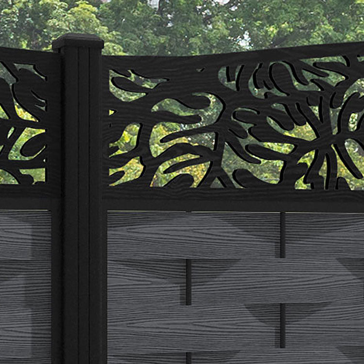 Ripple Botanic Curved Top Fence Panel - Dark Grey - with our aluminium posts
