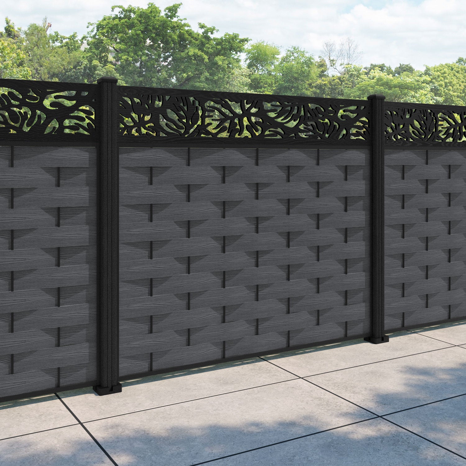 Ripple Botanic Fence Panel - Dark Grey - with our composite posts