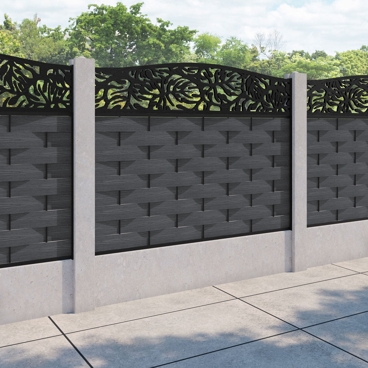 Ripple Botanic Curved Top Fence Panel - Dark Grey - for existing concrete posts