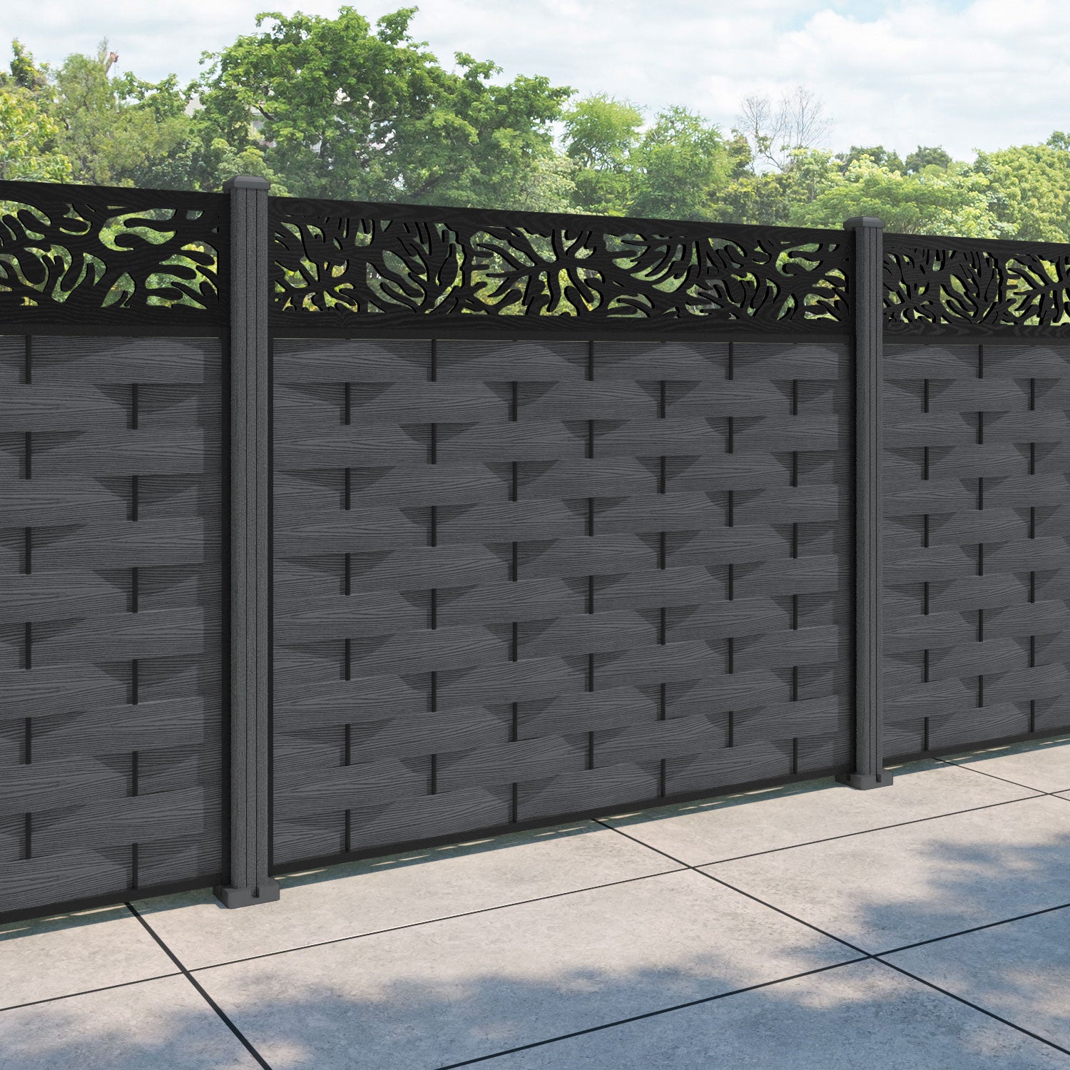 Ripple Botanic Fence Panel - Dark Grey - with our composite posts