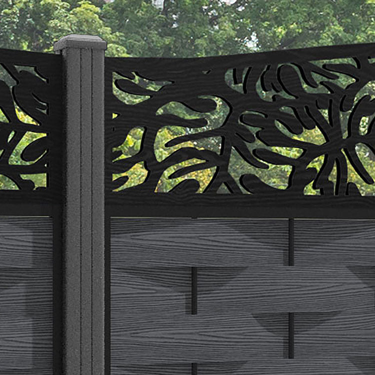 Ripple Botanic Curved Top Fence Panel - Dark Grey - with our aluminium posts