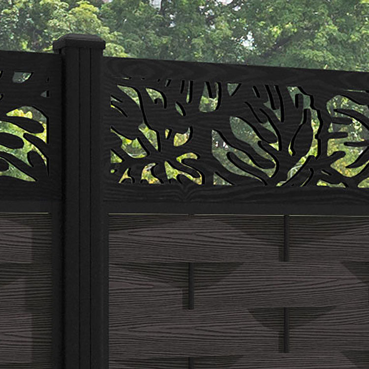 Ripple Botanic Fence Panel - Dark Oak - with our aluminium posts