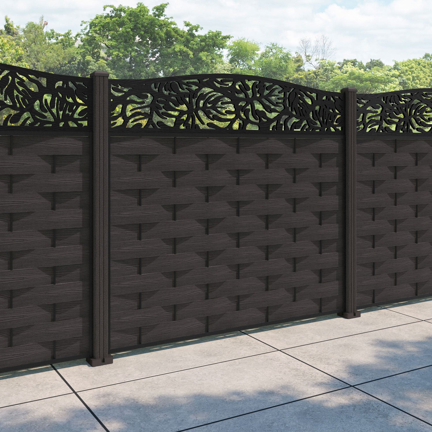 Ripple Botanic Curved Top Fence Panel - Dark Oak - with our composite posts