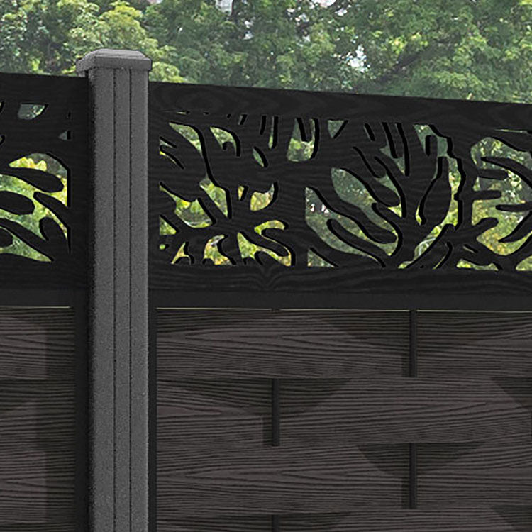 Ripple Botanic Fence Panel - Dark Oak - with our aluminium posts