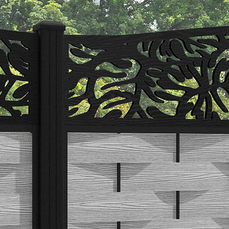 Ripple Botanic Curved Top Fence Panel - Light Grey - with our aluminium posts