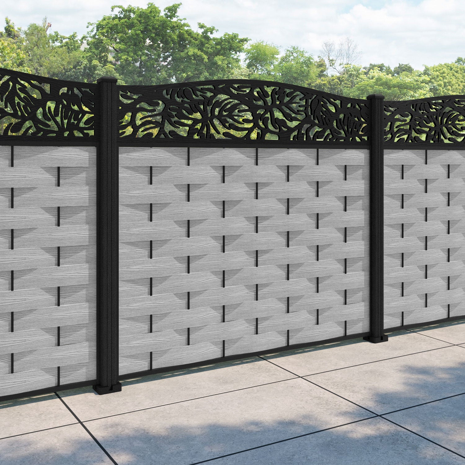 Ripple Botanic Curved Top Fence Panel - Light Grey - with our composite posts