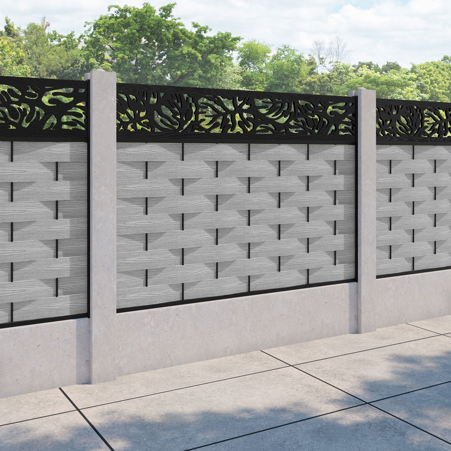 Ripple Botanic Fence Panel - Light Grey - for existing concrete posts